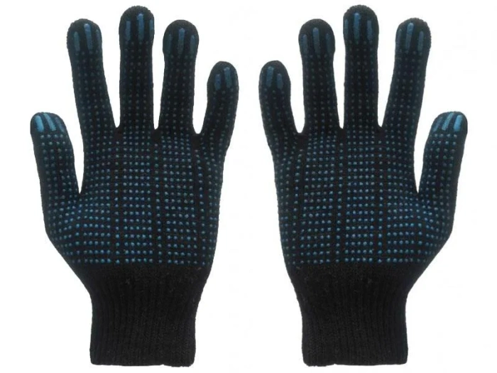 Перчатки х/б с ПВХ 4 нити 10 класс точка чёрные 