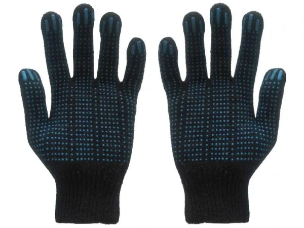 Перчатки х/б с ПВХ 4 нити 10 класс точка чёрные 