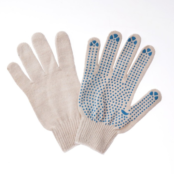 Перчатки х/б с ПВХ 4 нити 10 класс точка белые 